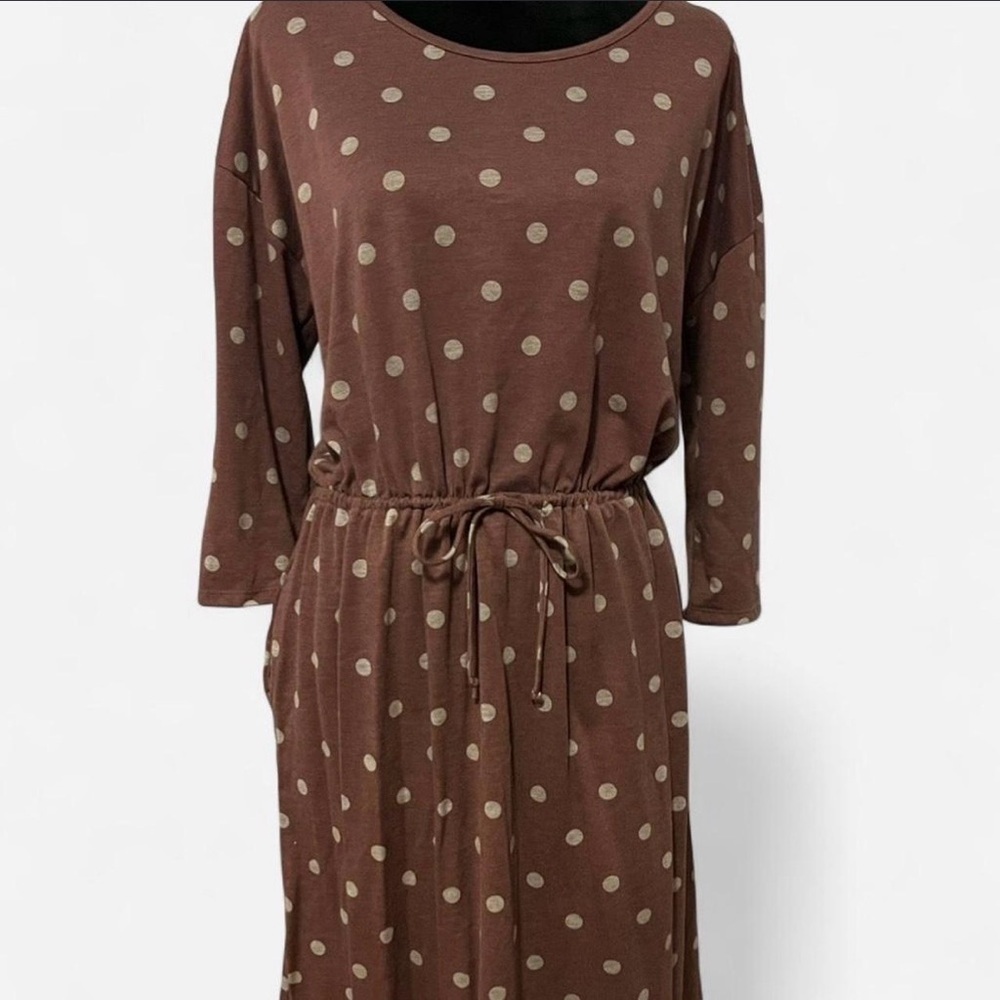 Riah Fashion Knit Dress, Plum with Grey Polka Dots, Size 2XL - Picture 6 of 6